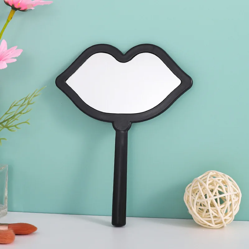 Factory Wholesale Logo Printing Lip Shape Makeup Mirror Handhold Pocket Eyelash Extension Mirror