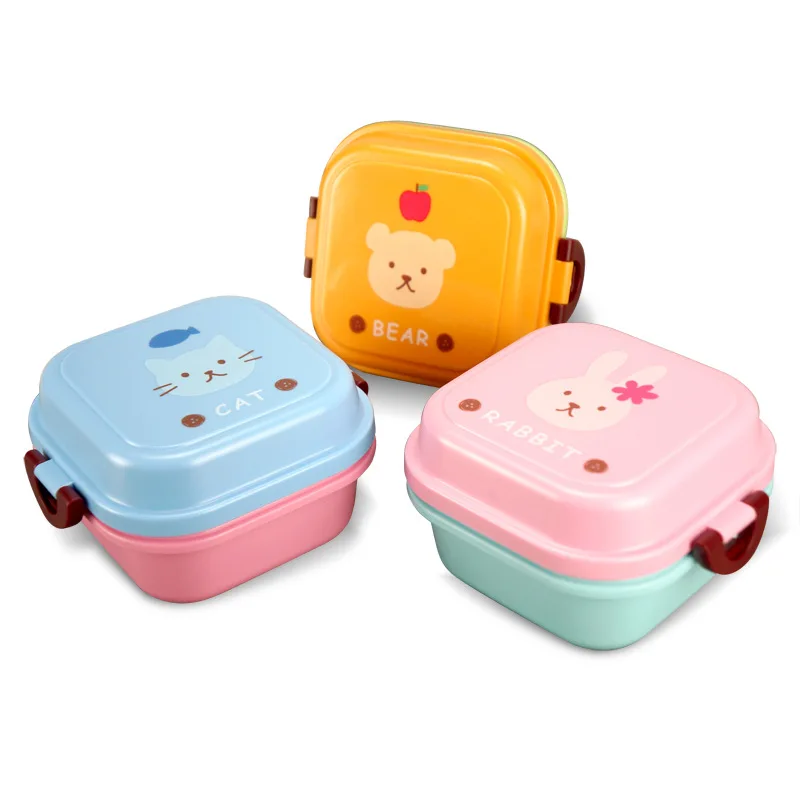Cartoon Enfant Leakproof 2 Compartment Food Container Microwave Plastic Kids Children School Bento Lunch Box
