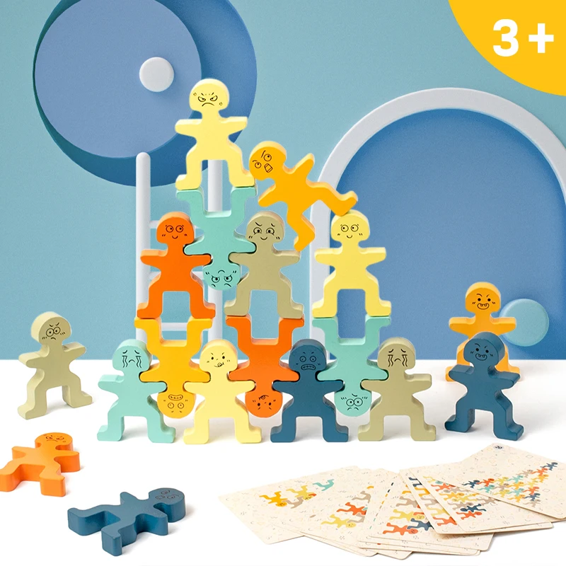 3D Cartoon Balance Stacking Game Wooden Kids Creativity Wood Building Toy Cute And Fun Character Pattern Matching Toy