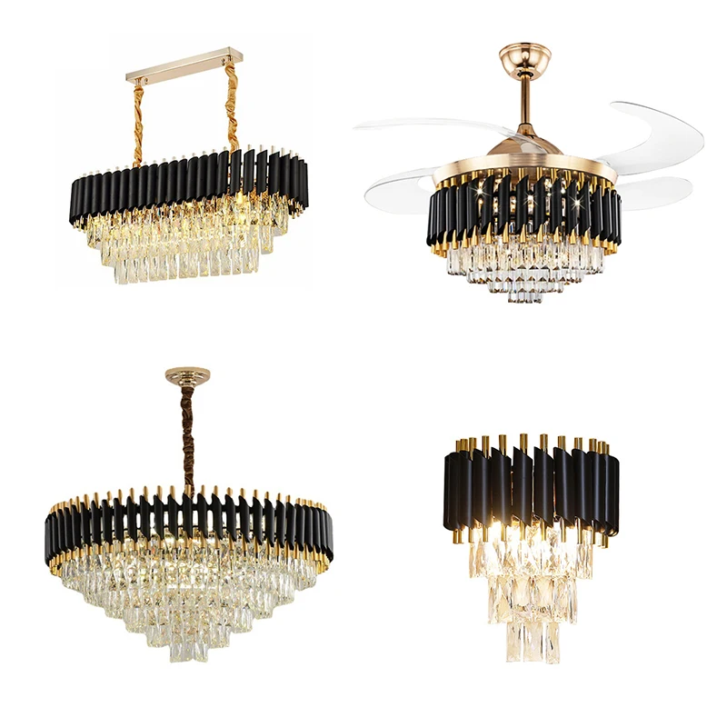 Home Decoration Set Series Theme Suite Hotel Apartment Full Set Of Crystal Chandelier 2022 New Black Gold Crystal Chandelier LED