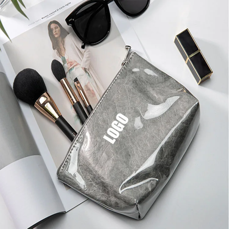 Hot selling recycle kraft paper cosmetic bag washable paper make up pouch sustainable tyvek toiletry bag