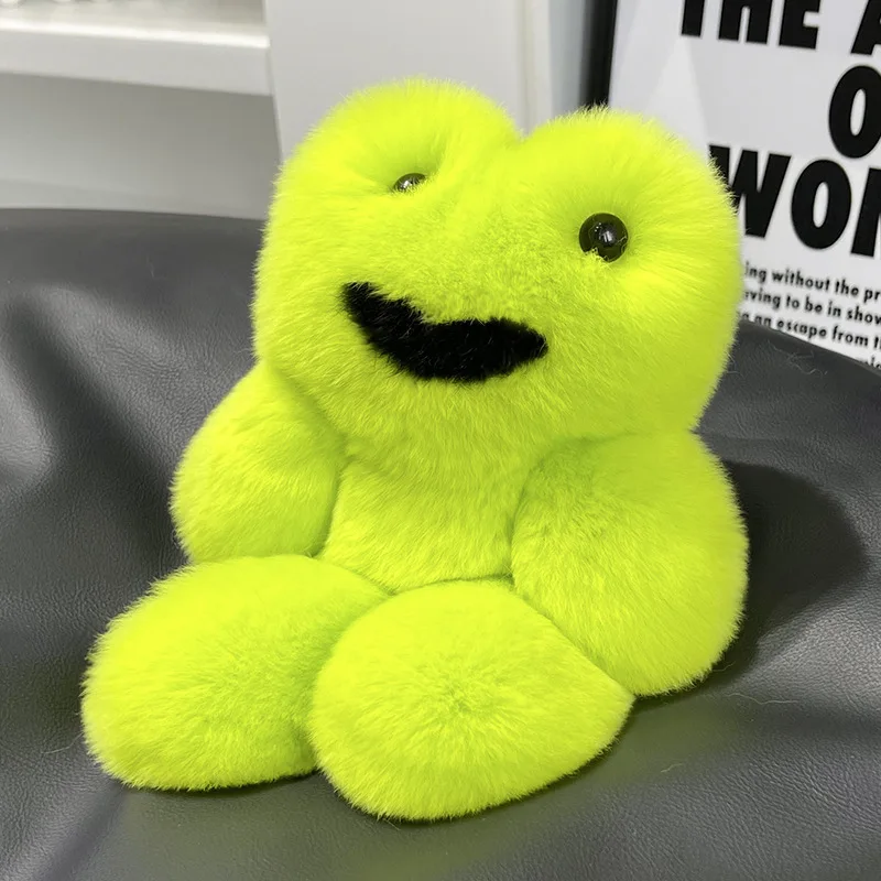 Cute Rex Rabbit Fur Frog Car Keychain Pendant Ins Plush Big Green Frog Doll Backpack Pendant Gift