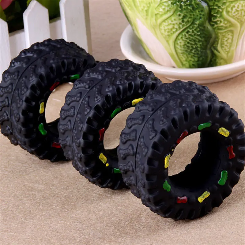Vinyl rubber tire shaped squeaky dog and cat pet chew toy