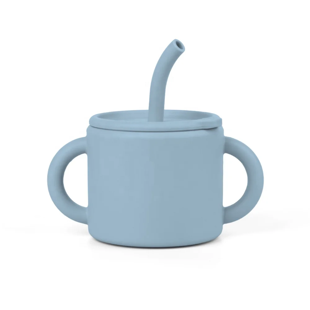 2023 Unbreakable Reusable Soft Kids Toddler Baby Cute Training Drinking Water Silicone baby drinking cup With Straw and Handle