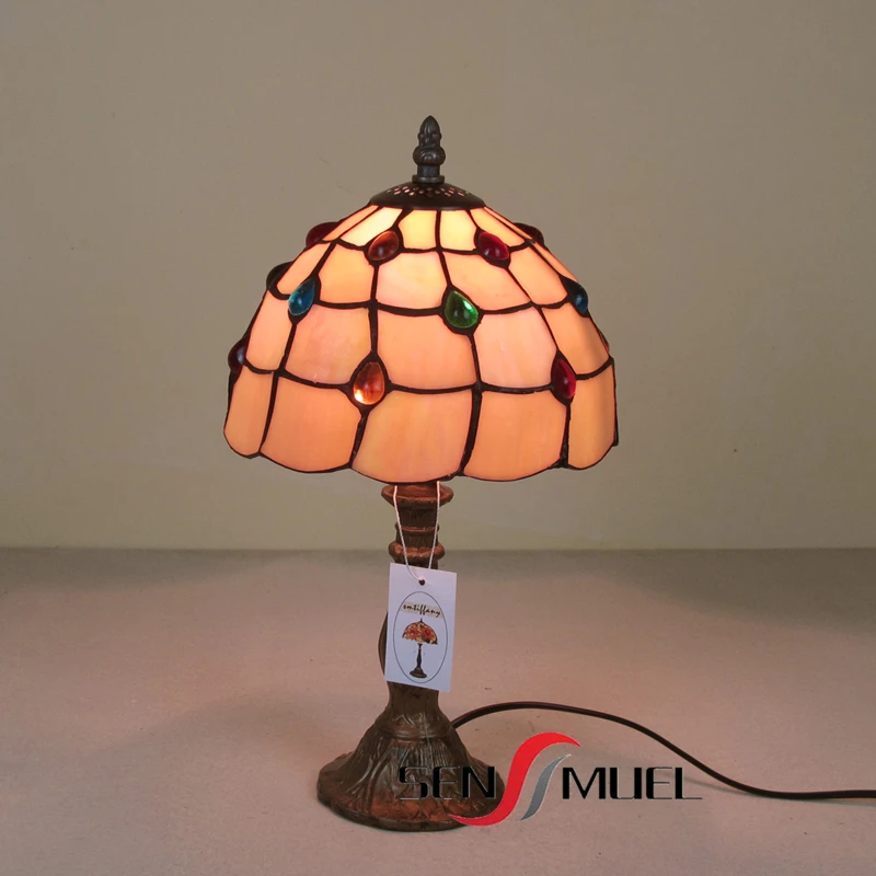 Simple 8 Inch Small Mini Hotel Glass Lighting LED Table Bedside Lamp with Resin Base