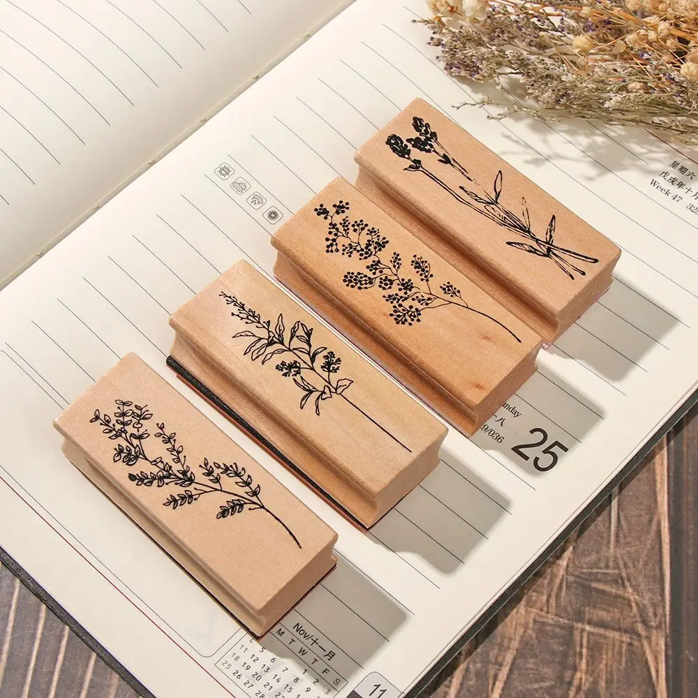Vintage Wooden Rubber Stamps Sets Plant and Flower Decorative Rubber Wooden Stamps for Card Making, DIY Craft, Scrapbooking