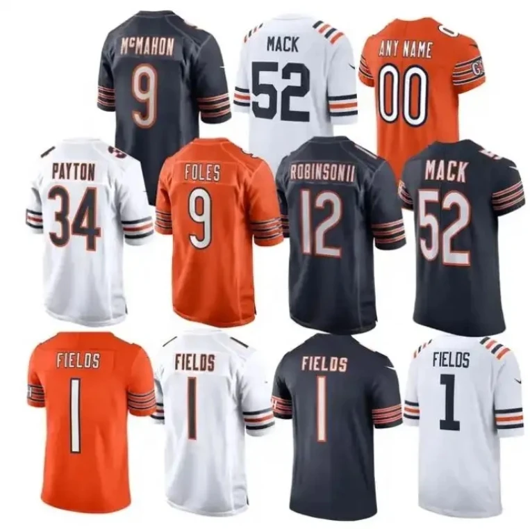 2024 мужские футболки Chicago Bear Justin Fields Khalil Walter Payton NK Navy Player высококачественные сшитые футбольные майки