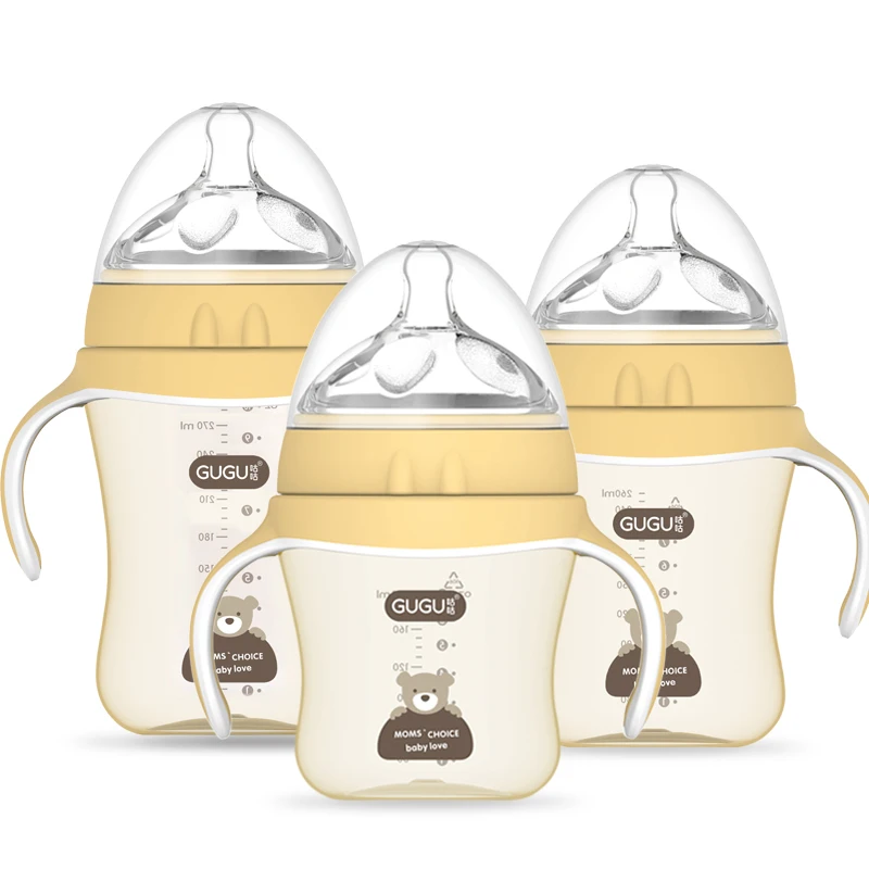 Newborn  baby feeding bottle 200ml&260ml&300ml BPA free silicone nipple super wide neck baby milk bottle