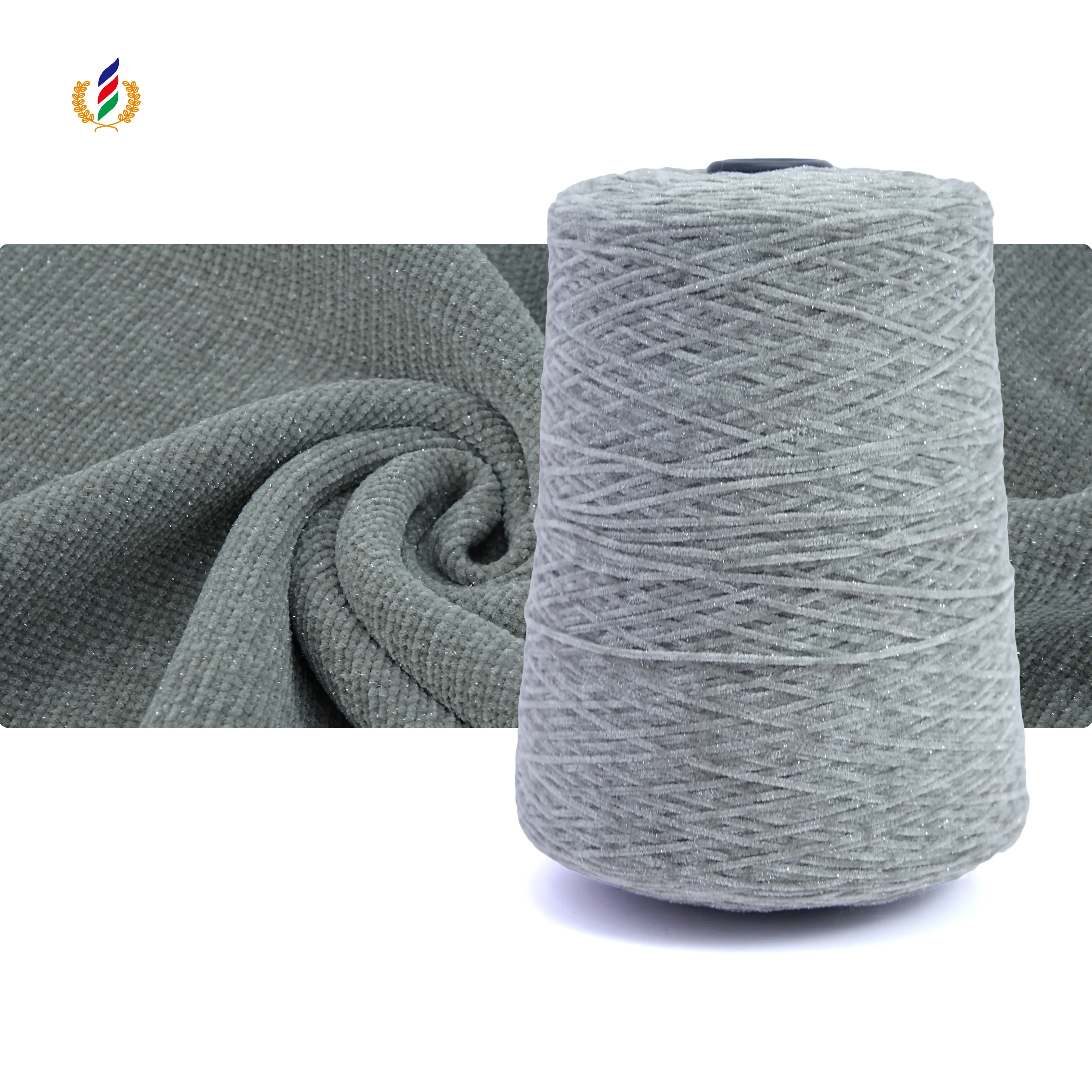 Wholesale Dope dying yarn 95% Polyester 5% Metallic 1/ 5NM 1/ 9NM  1/ 12NM Fancy Silver Chenille blend Yarn