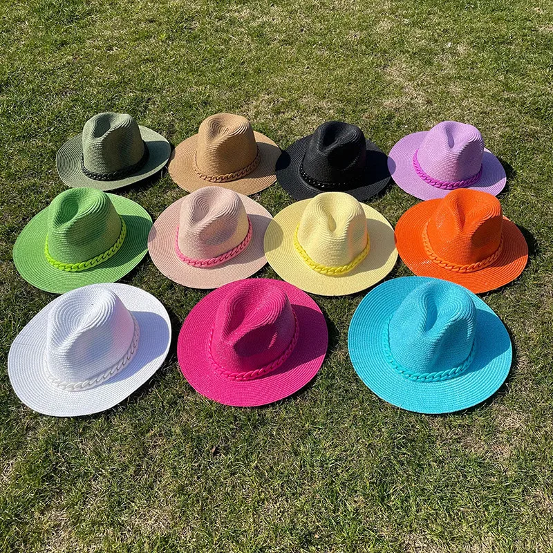 High Quality Vintage Panama Straw Hats For Women Wide Brim Outdoor Sunshade Sun Hats Wholesale Cheap Straw Hats