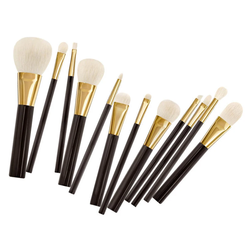 TF 12 pcs  high end goat hair Make Up Brush Kit Private Label Square handle professional natural hair Makeup Brushes Set
