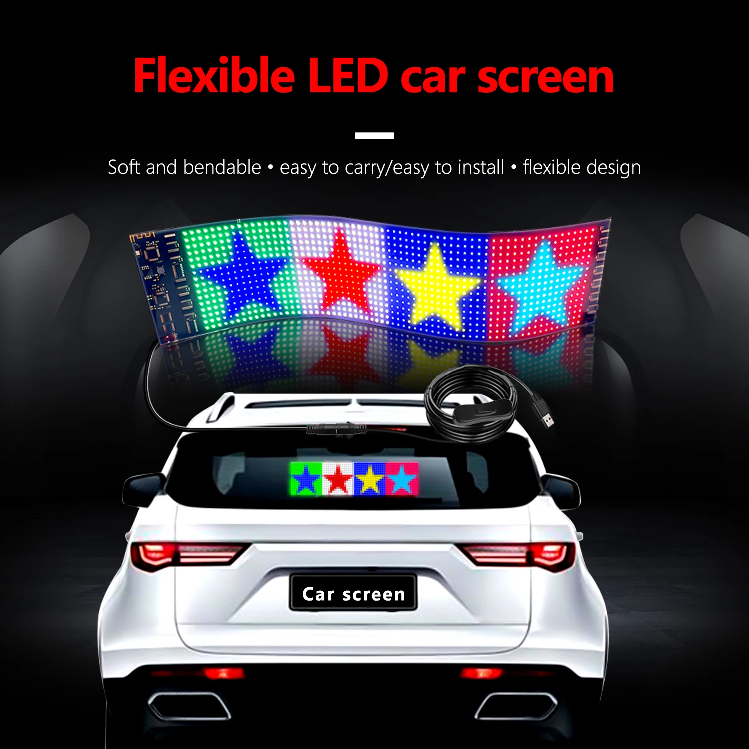 Programmable LED Car Sign Board Bendable LED Scrolling Message Strip APP Edit Flexible LED Display Screen for Car Shop Store