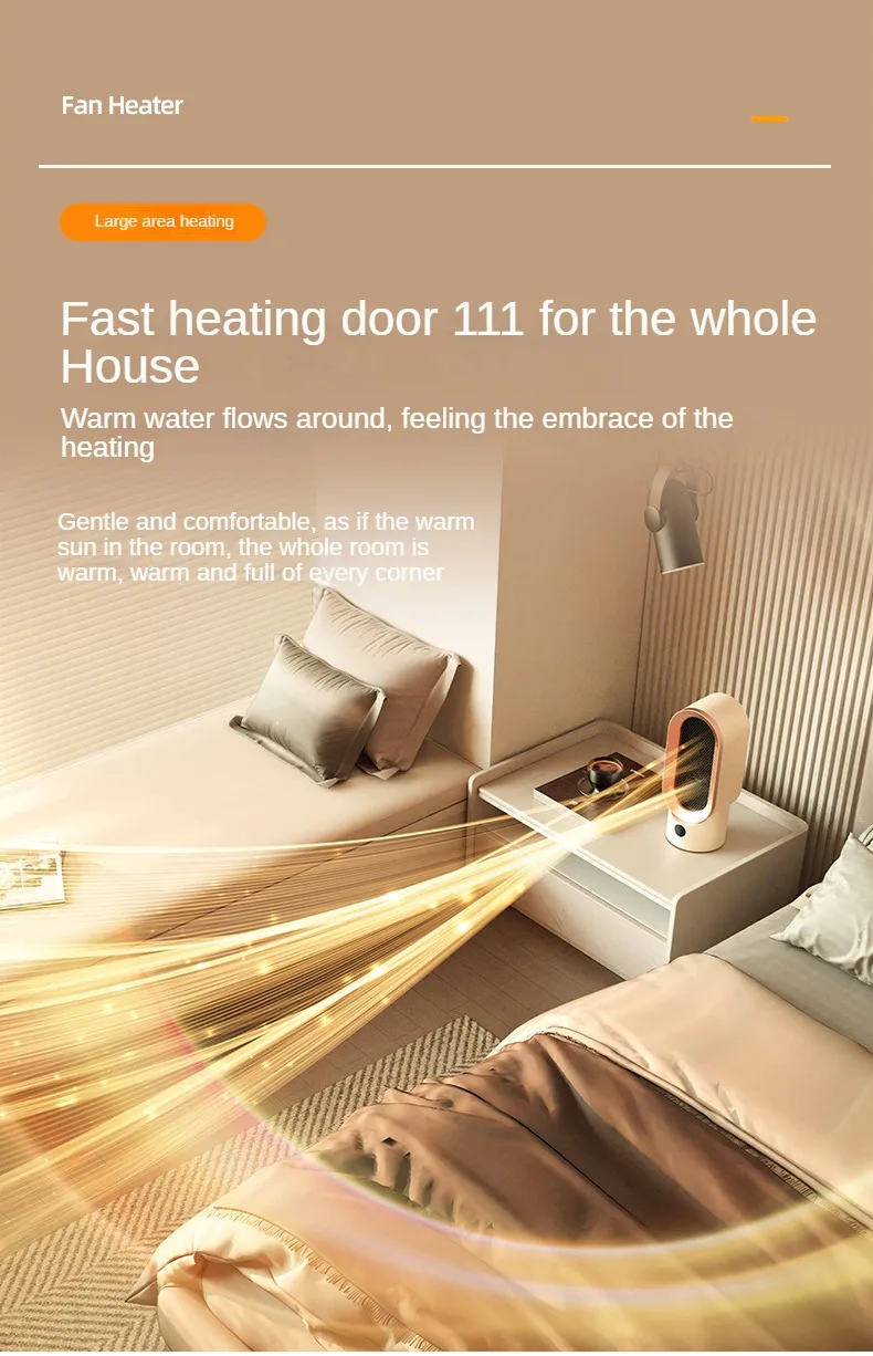 2024 New Portable Electric Heaters Fan 800W PTC Ceramic Heat 2 Speed Mini Low-Noise Household Space Heaters Electric Heater