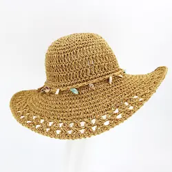 Cheap Large Foldable Brown Straw Floppy Hat Palm Western Retro Big Sun Hats For Women Panama Straw Hat UPF
