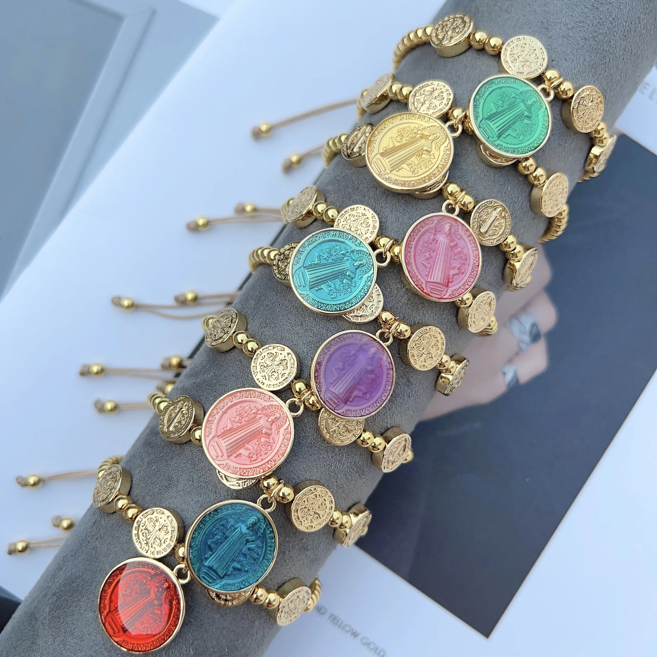 Retro Vintage Religious Pendant Necklace Brass Gold Plated Miyuki seed beads bracelet Women Girls Religious Jewelry