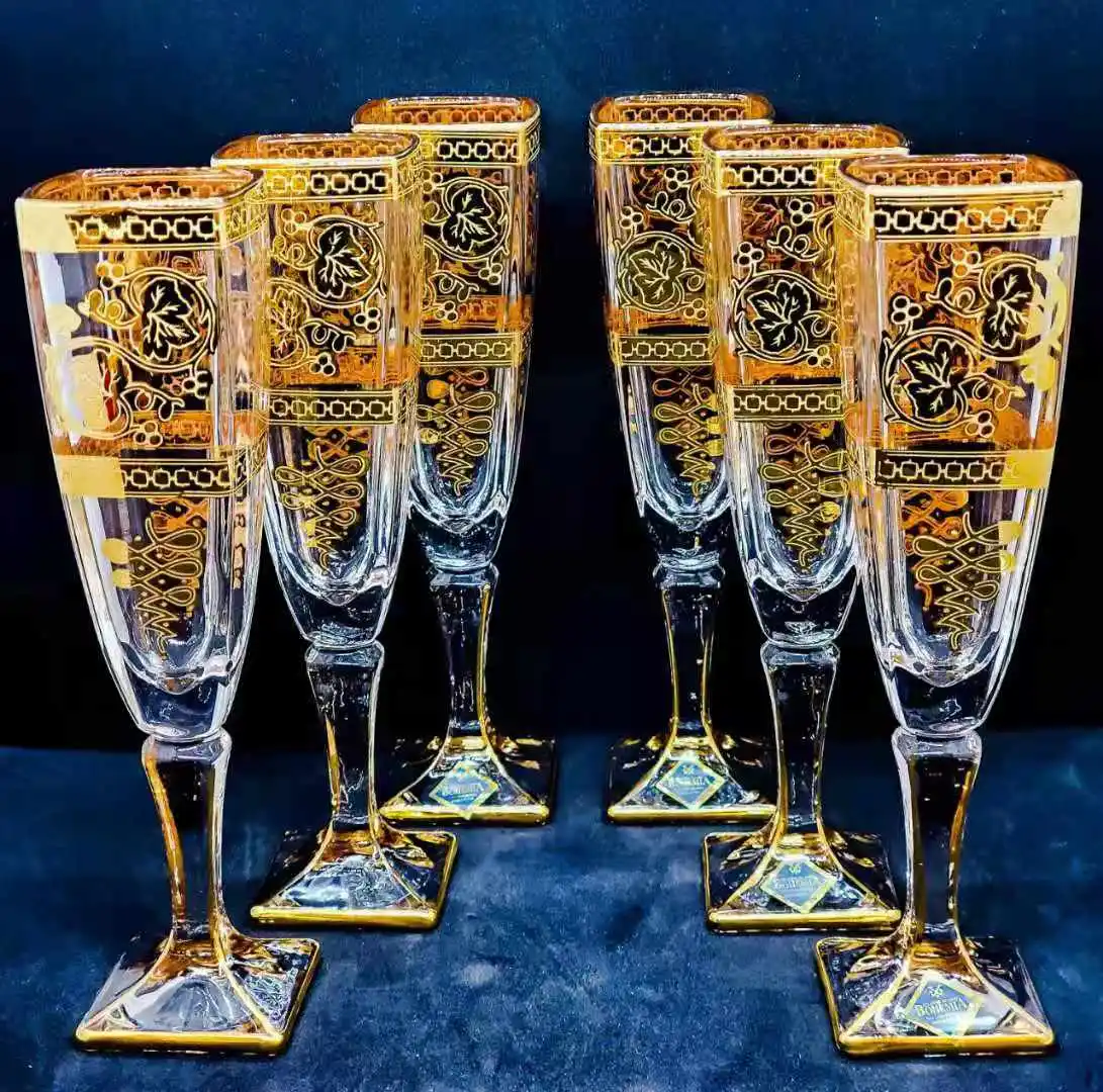 Arabic Hot Sale Fashion Vintage Style Colored Gold Painting Lead-Free Crystal Glassware Cocktail Cup Glass Goblet