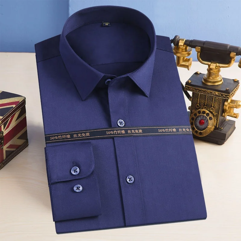 Сделано в Китае, лучшее качество, сплошной цвет, бамбуковое волокно, хлопок, полный рукав, Офисная деловая мужская рубашка