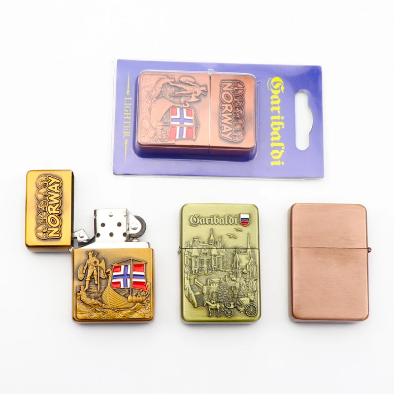 Custom Logo Classic Pocket Souvenirs Metal Windproof Lighter Cigarette Lighters