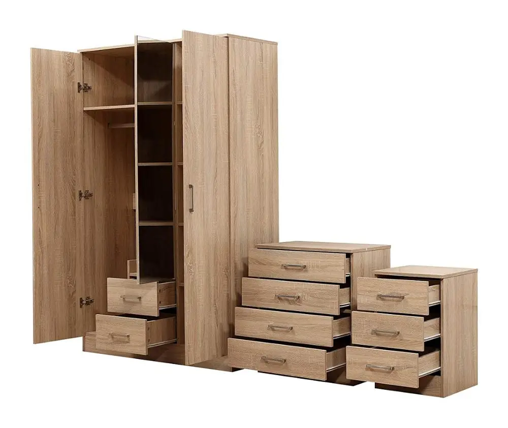 Bedroom Furniture Multifunctional Drawer Cabinet Wooden Wardrobe Sets With Mirror