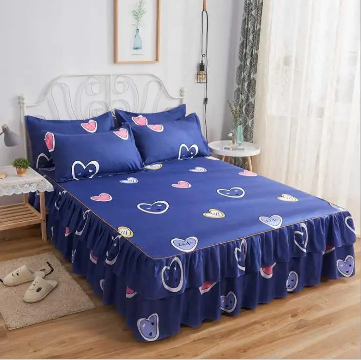 100% Polyester Fibres Quilt Cover Bedding Sets Fashion Floral Bedsheets Korean Style Fitted Bed Set