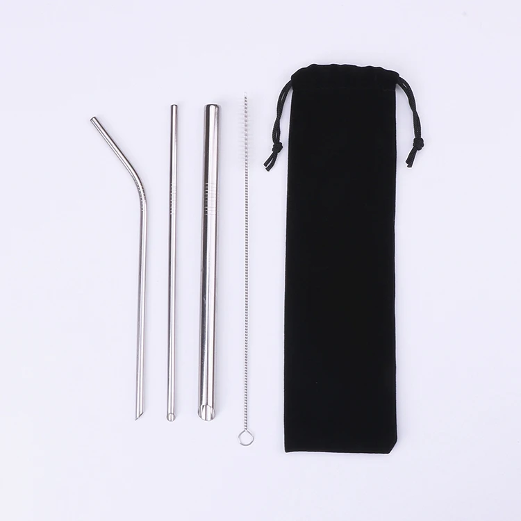 Custom 304 stainless steel metal drinking straws set with brush cleaners 304 stainless steel straw