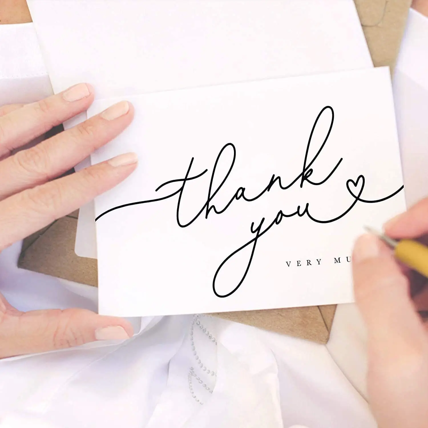 Custom Simple Blank White Gift Cards Folding Wedding Card Thank You Note with Envelope for Customers