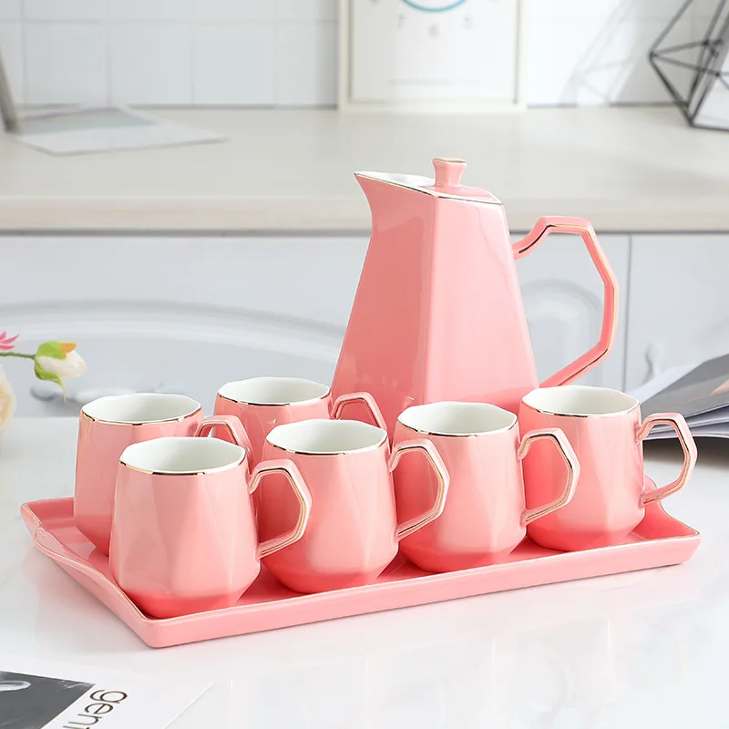 MAIMAI Home hotel restaurant use luxury gold rim afternoon tea pot tea cups set turkish green ceramic tea set