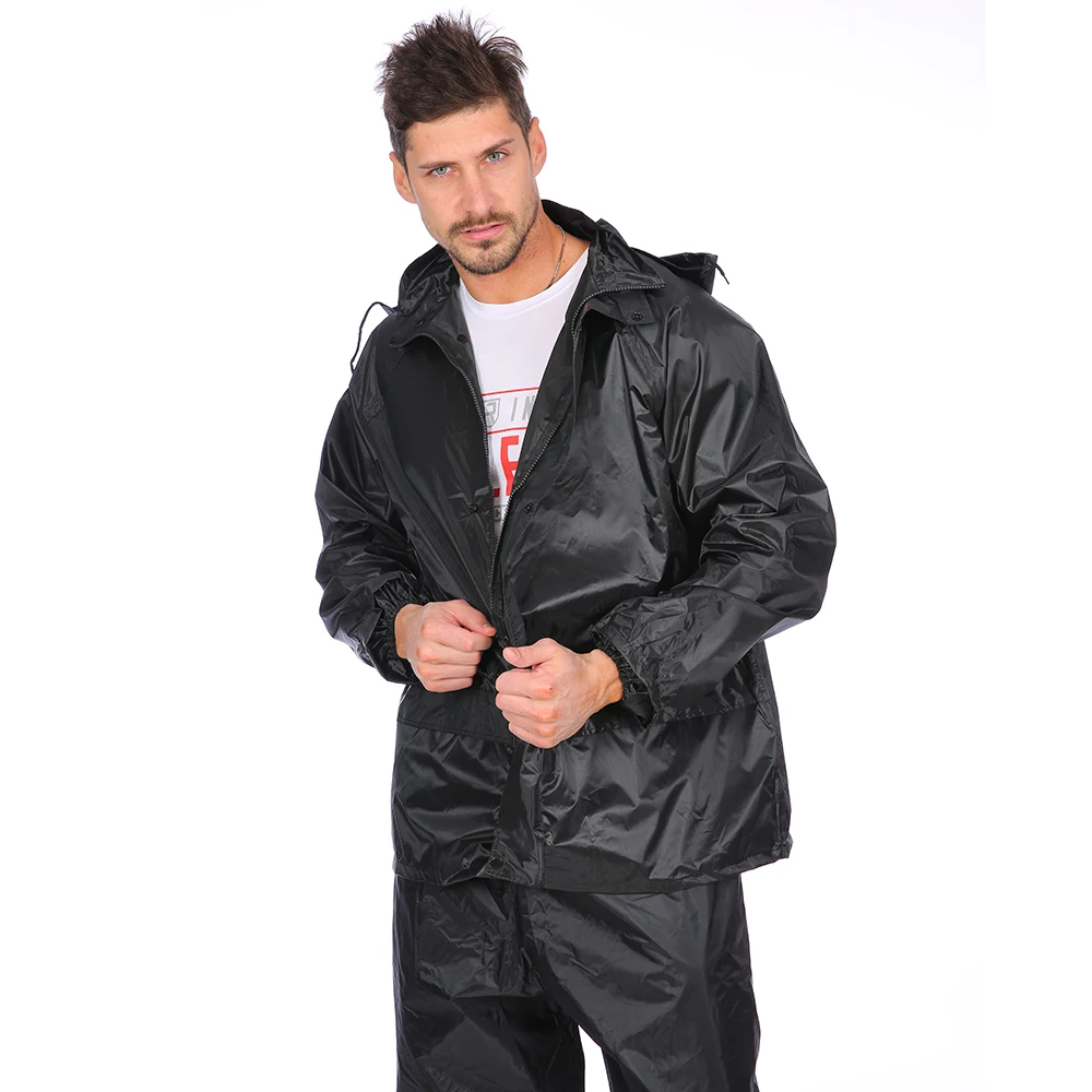 High Quality Raincoat Black Color 170t Polyester Mens Reflective Double Layer Rainsuit With Mesh Lining
