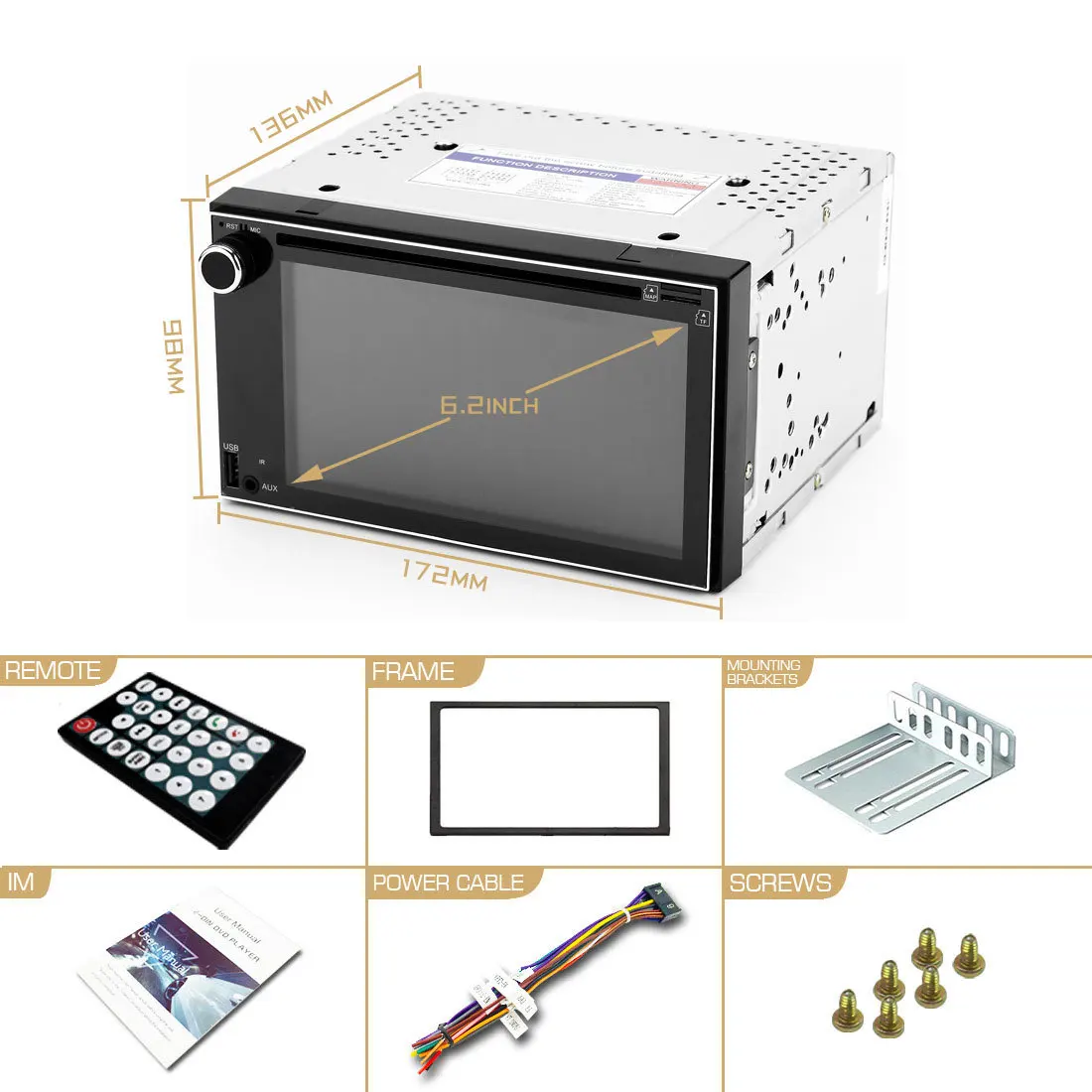 DVD full screen touch 6.2 inch car player reversing rear view multimedia audio car TV-car dvd player-subwoofer