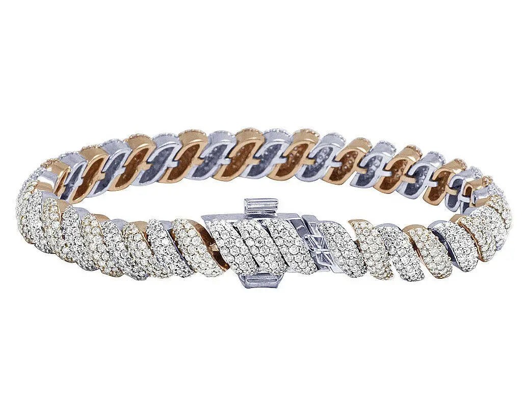 2021 new fashion silver rose gole two tone plated bling hip hop jewelry micro pave cz full diamond snake chain men bracelet