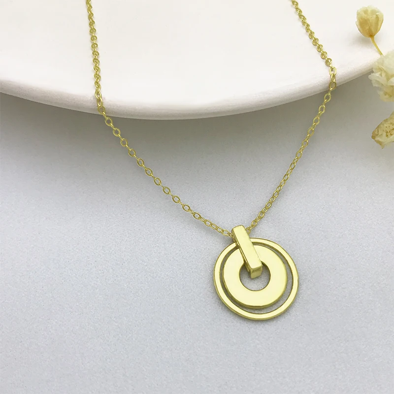 New Arrival Hollow Out Circle Double Loop Cross Pendant  Designer Jewelry 925 Sterling silver Gold Plated Necklace For Women