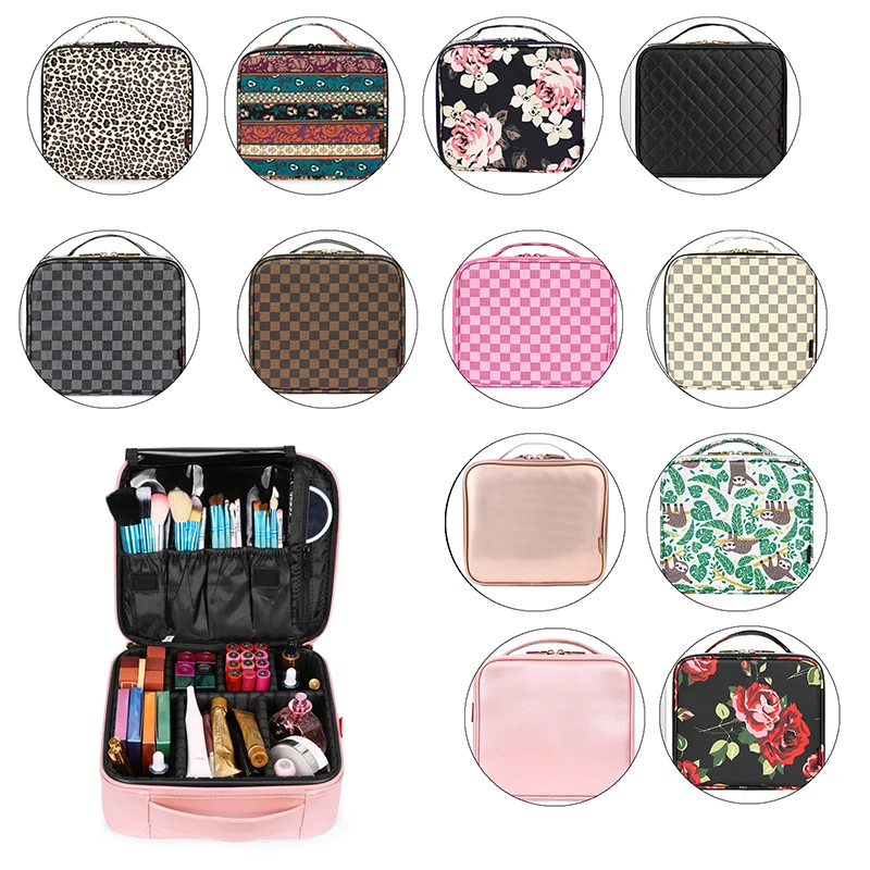 Custom Logo Large Capacity Women Pu Cute Compartment Makeup Storage Case Clutch Travel Bag For Cosmetics