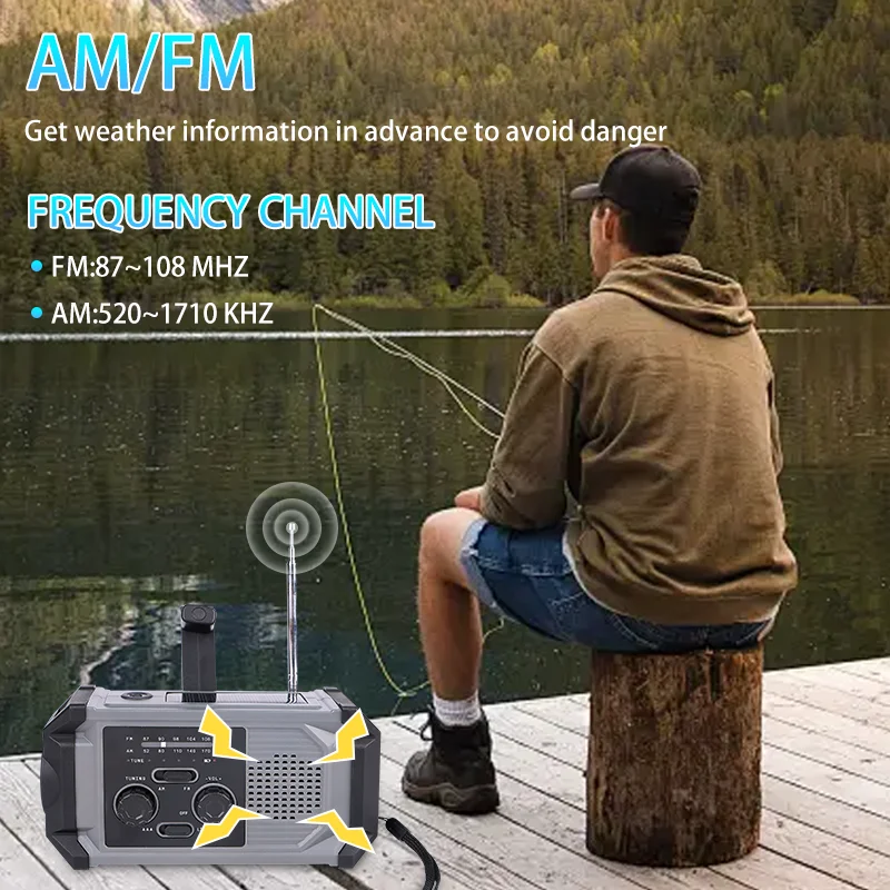 Hot Solar Charger 3 Model Flashlight SOS Alarm Weather Radio Emergency Hand Crank Waterproof Solar Radio 2000mah
