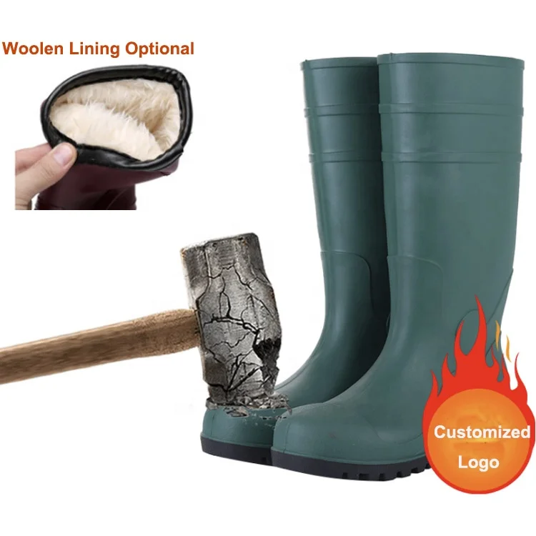 Steel Toe Durable PVC Wellington Polyester S5  Resistant Safety Work Rain Boots