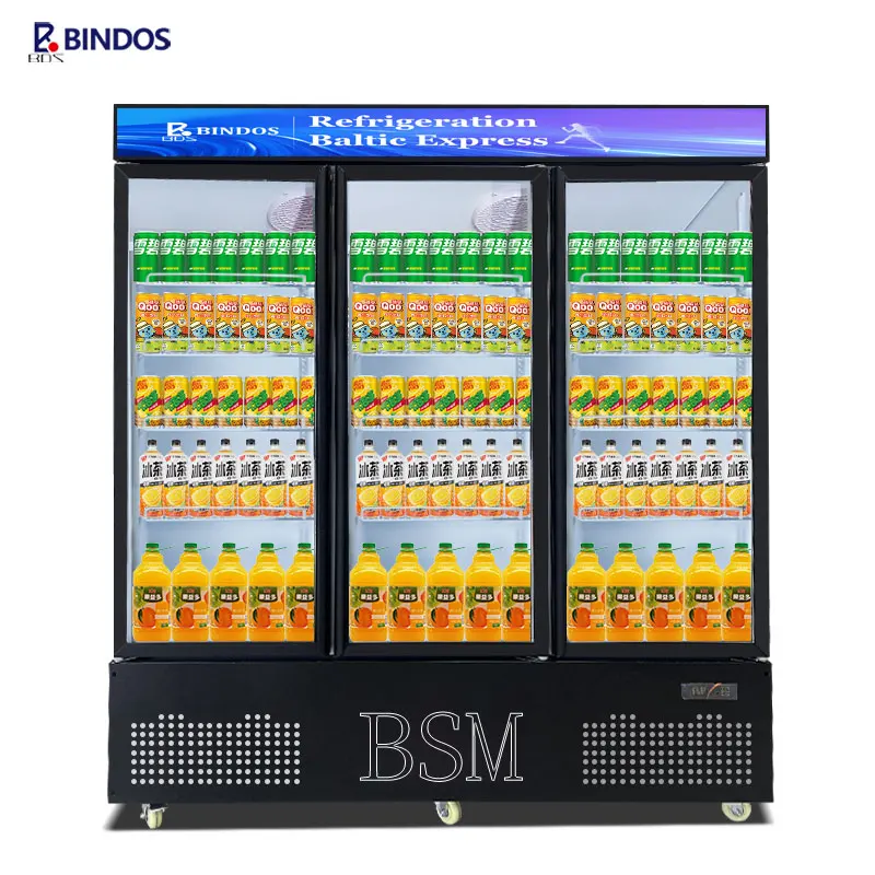 Three Glass Doors Black Refrigerator Supermarket Upright Display Cooler Freezer Shelf Adjustable Drink Refrigerators For Hotel