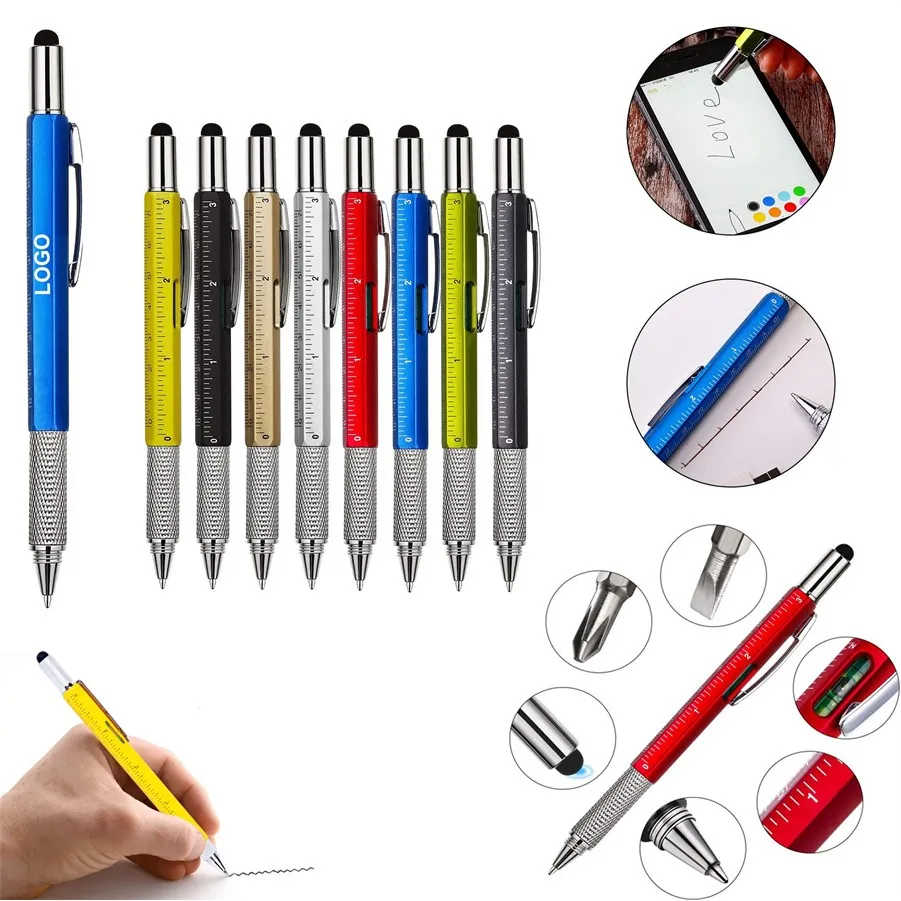7 in 1 Tool pen with  Stylus Ballpoint Ruler Screwdriver Multi function Level