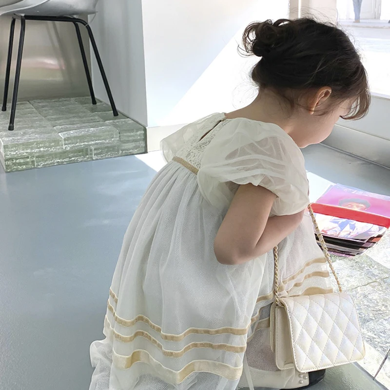 High-end Brand Wholesale Supplier Kids Dresses for Girls Birthday Breathable Puff Sleeves Baby Dress Summer Short Sleeve Casual