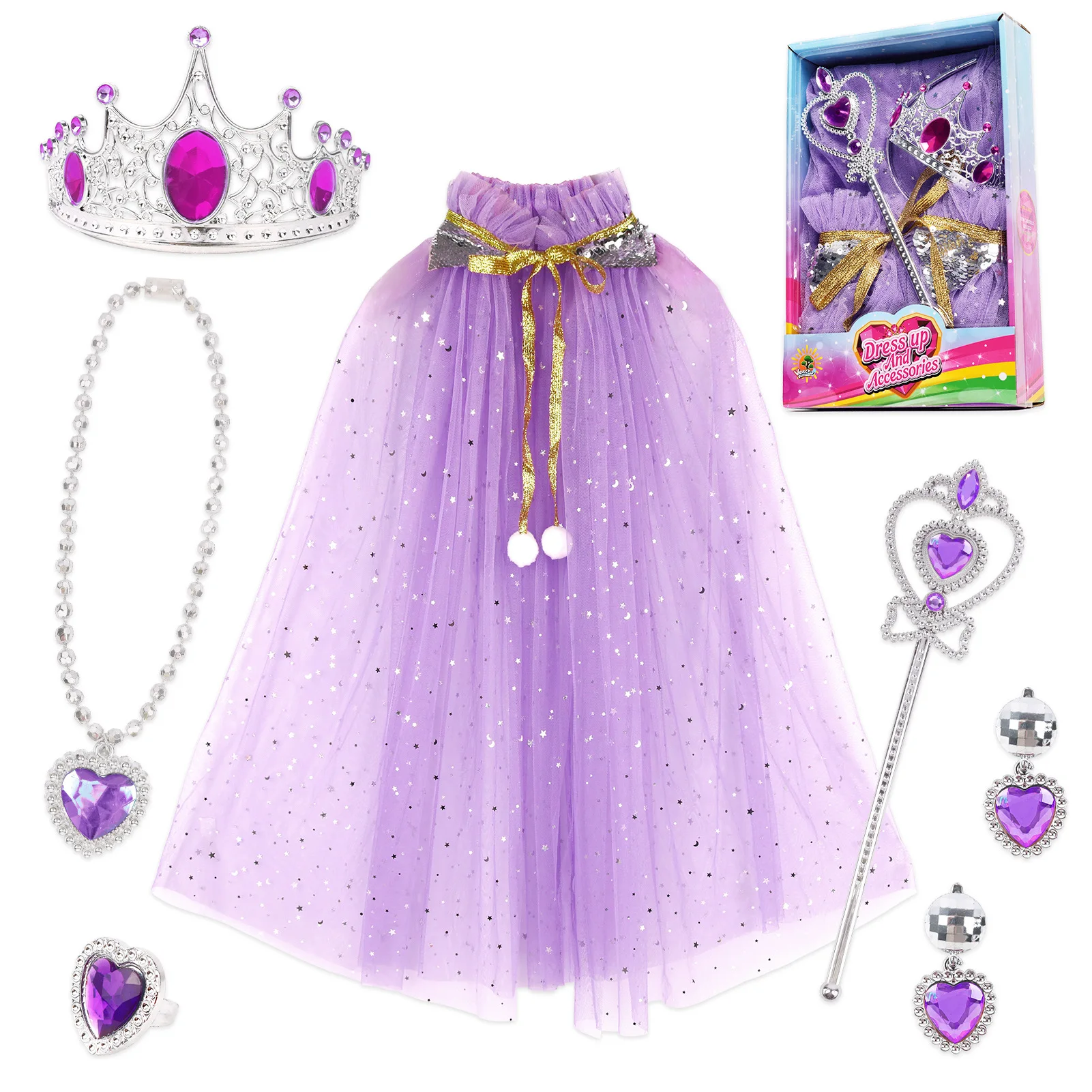 3-8 Birthday Gift Little Girl Princess Dress up Clothes Princess Dresses Princess Cape with Crown Toy Gift for Christmas