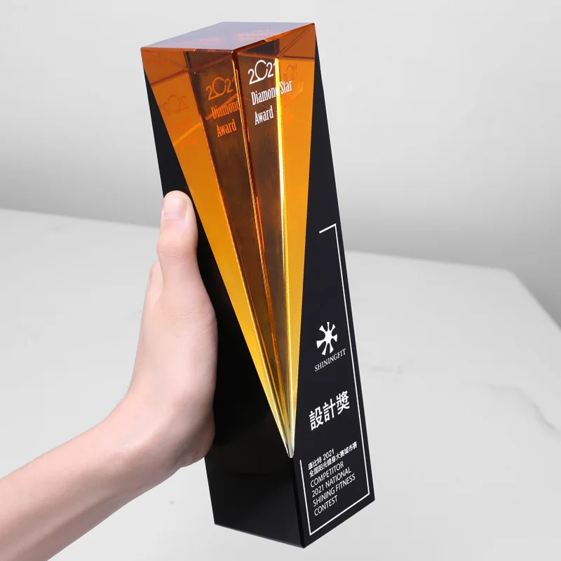 pujiang new design 3D blank top star shape  exclusive crystal glass trophies for business Gift award honor crystaltrophy