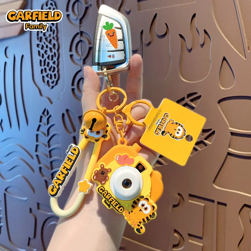 New Garfield 3D PVC Rubber Projection Camera Keychain Pendant Doll Cartoon Cat School Bag Pendant Halloween Gift Couple Pendant