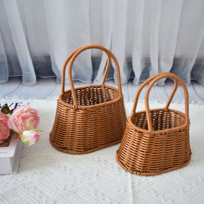 TengLong Dragon Gardening Plastic rattan hand-held flower basket Hand-woven flower basket Home decor Holiday gift basket