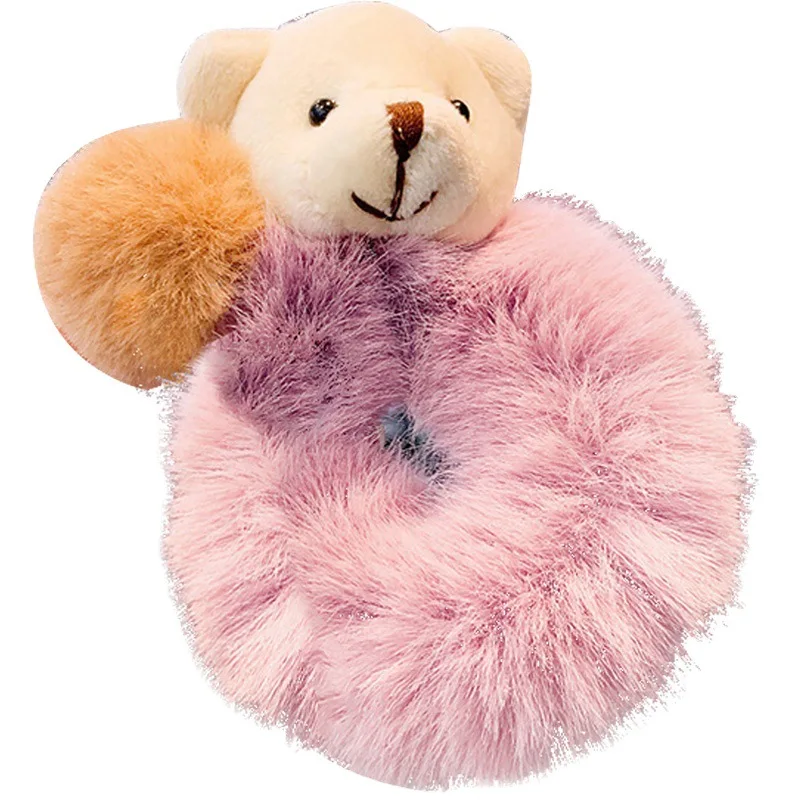 Милый плюшевый медведь пушистая резинка для волос женщин Мягкий помпон эластичные резинки девочек держатель конского хвоста