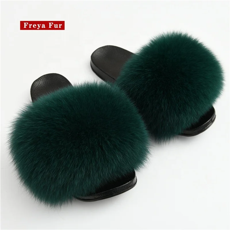 
Wholesale High Quality Womens Fluffy Green Fur Slides For Women And Kids 