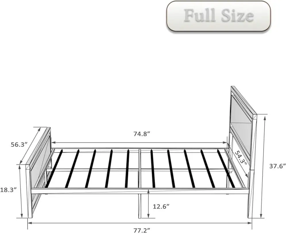 
Full Size Metal Bed Frame with Wood Headboard Platform Bed Frame Strong Slat Support Easy Assembly 
