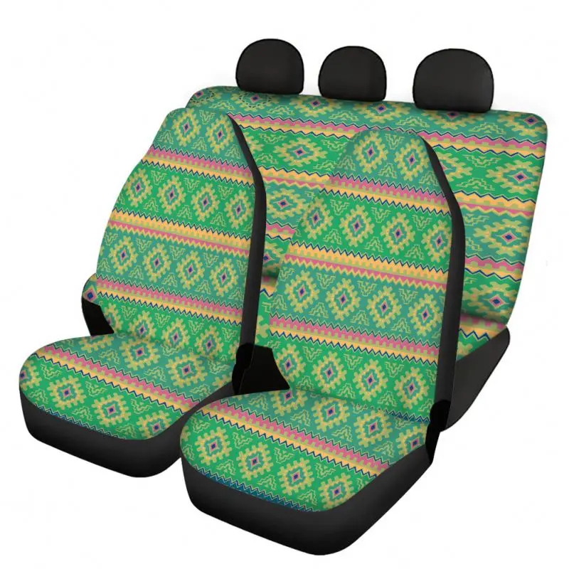 
3D Car Seat Covers Polyester Fabrics Fashionable Aztec Southwest Native American Printed Luxury Car Full Seat Cover Set 