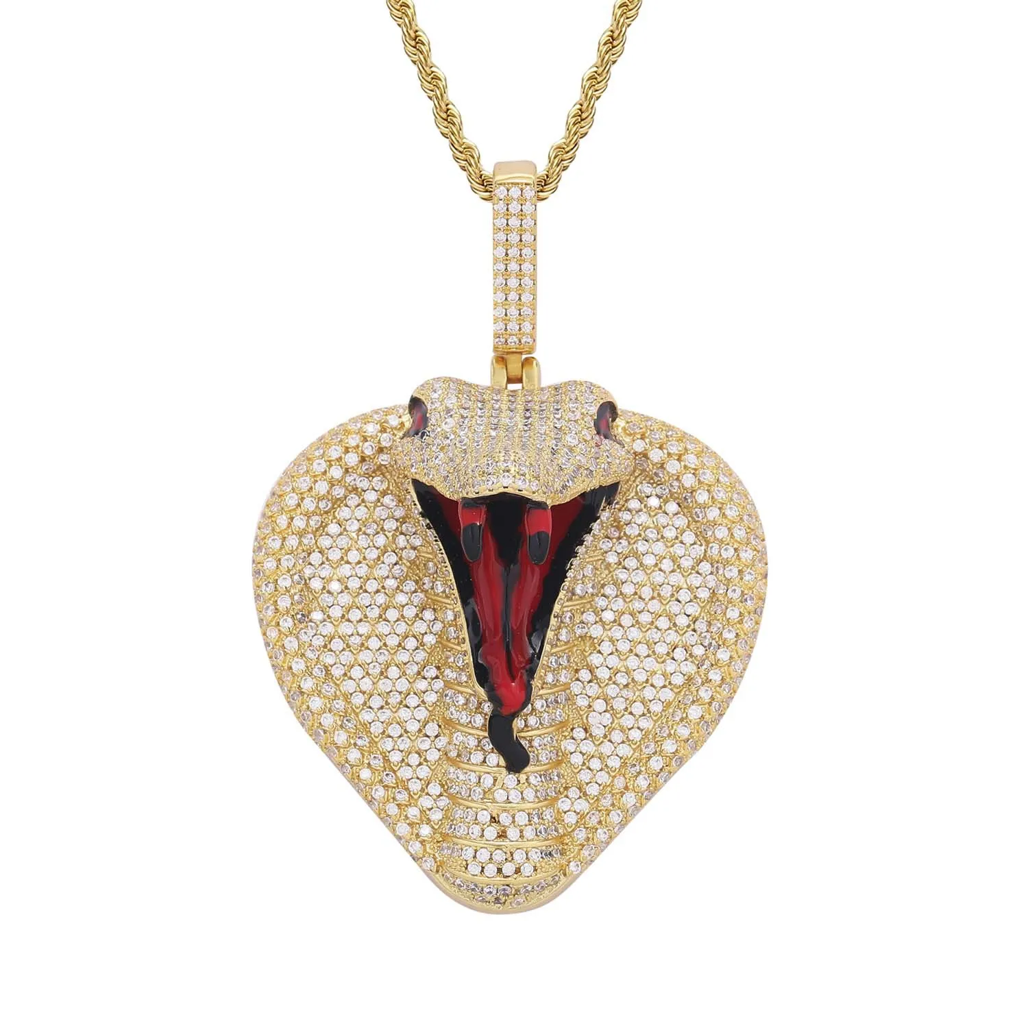 Copper Alloy Hip Pop Zircon Stone Micro Setting AAA Zircon Personalized Cobra Jewelry Pendant Necklace