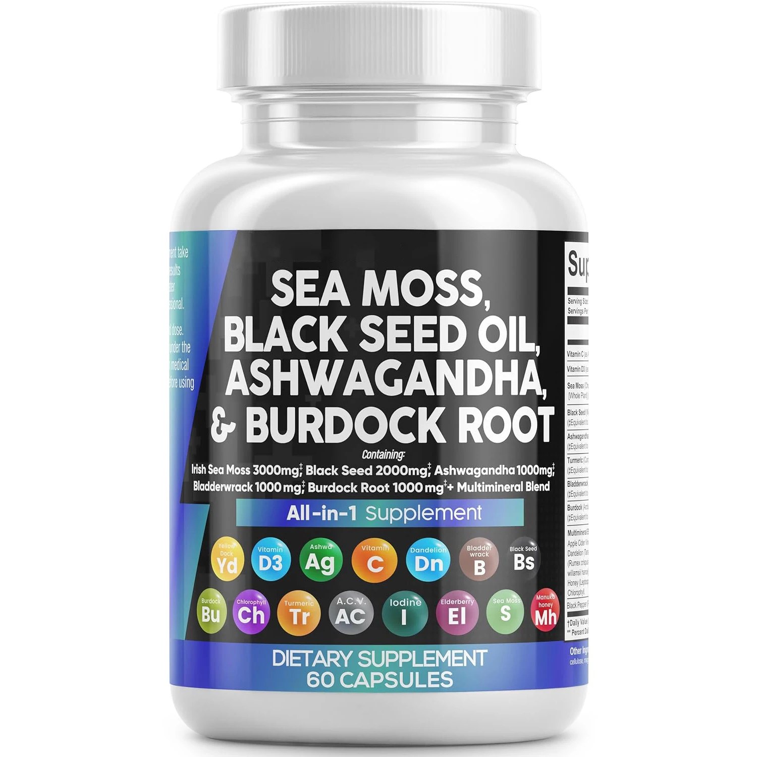 OEM Irish Sea Moss Capsules Complex Sea Moss Advanced Plus Turmeric Extract 95% with Bladderwrack & Burdock Root