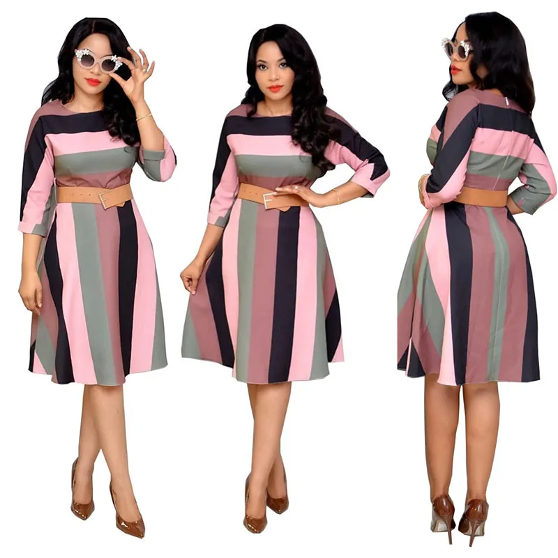 Hot Sale Africa Dresses for Women Good Quality Digital Printing Stitching Large Size Commuter Dress With Belt