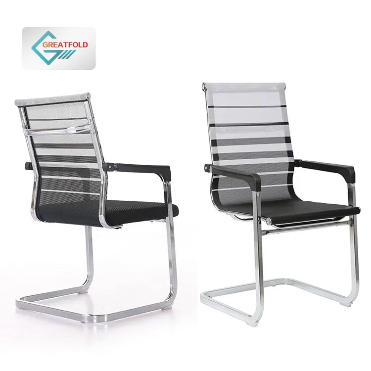 Mid Back Conference Room Sled Base Chair Office Furniture Square Tube Executive Mesh Cantilever Office Chair Without Wheels