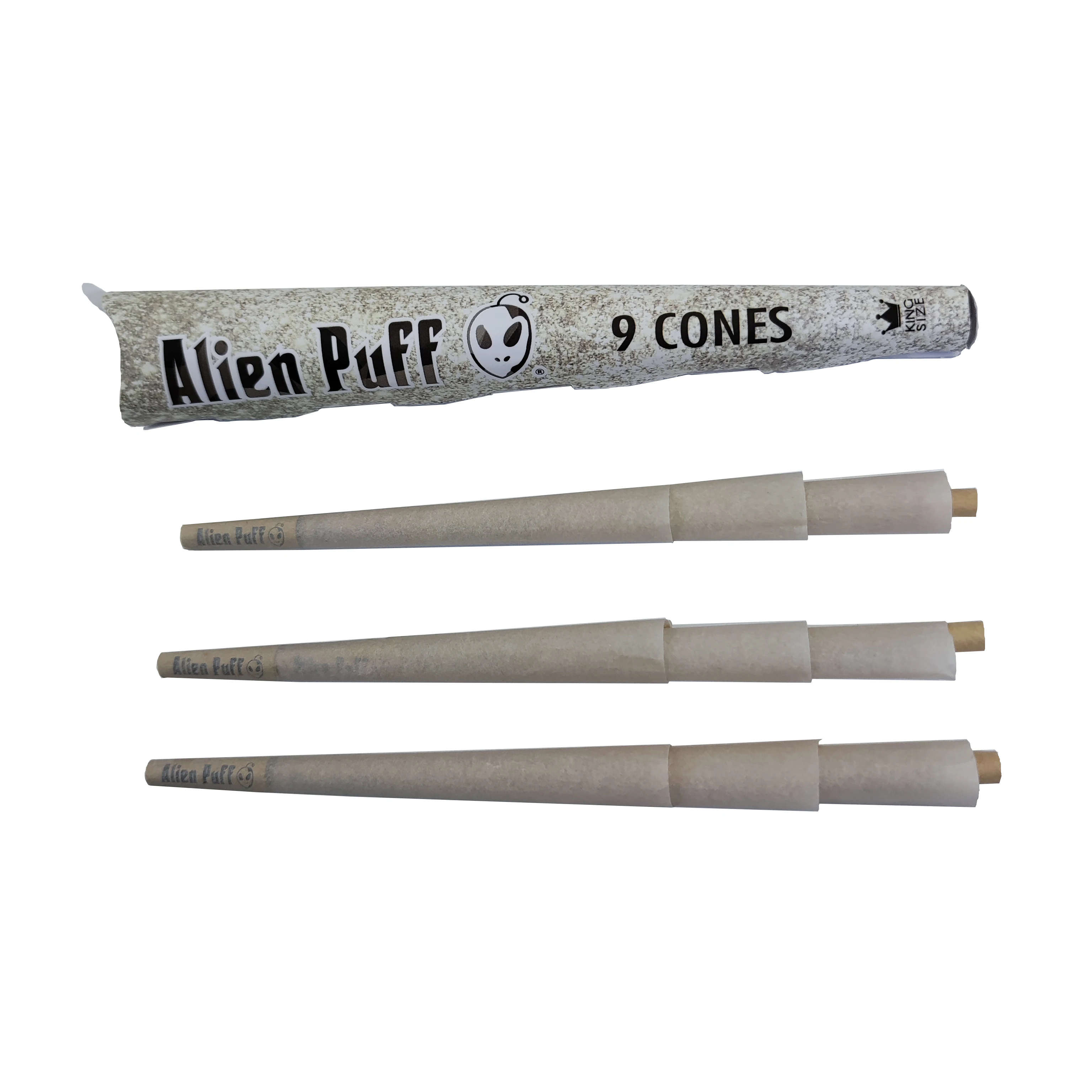 Alien Puff 109mm Unbleached  Rolled Cones  6/9  Cones per Pack Smoking Rolling Paper Custom OEM Wholesale